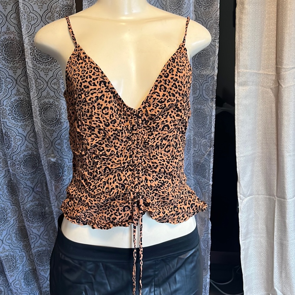 H&M Tops | H&M Leopard Print Ruched Camisole Crop Top